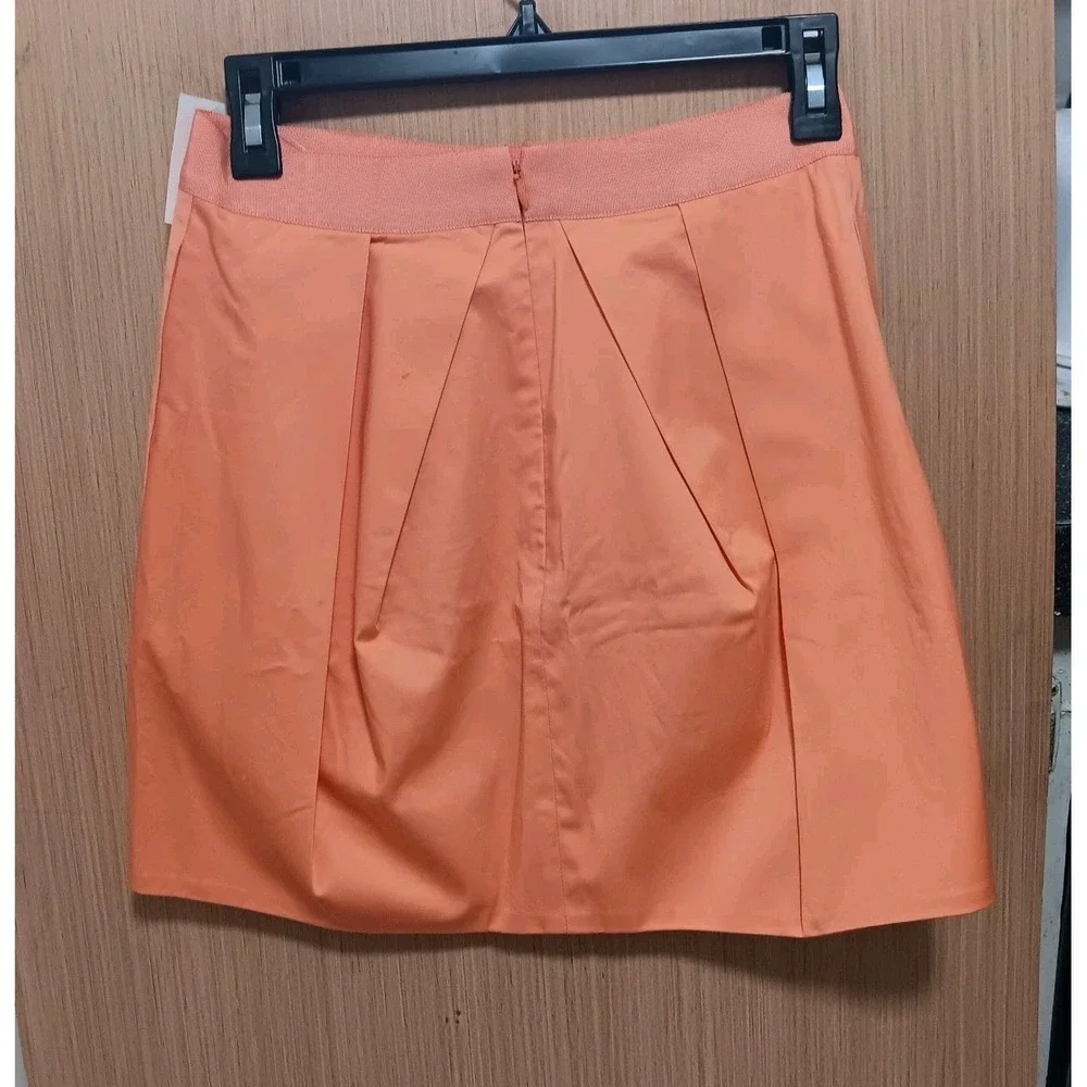 J CREW Pleated Sz 0 Short Pleated Skirt Women‎  Orange  Lined Cotton Stretch NEW